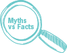 Myths vs. facts magnifying glass icon